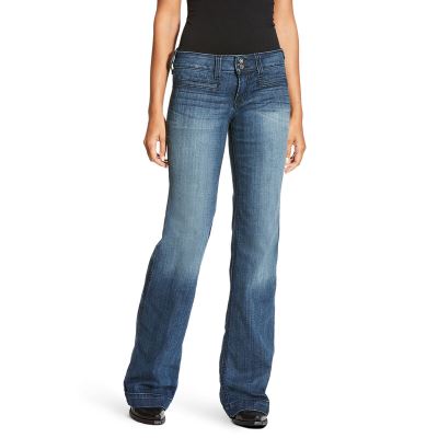 Ariat Western: Trouser Mid Rise Stretch Outseam Ella Wide Leg Pantalones Vaqueros Mujer - Azules (JV